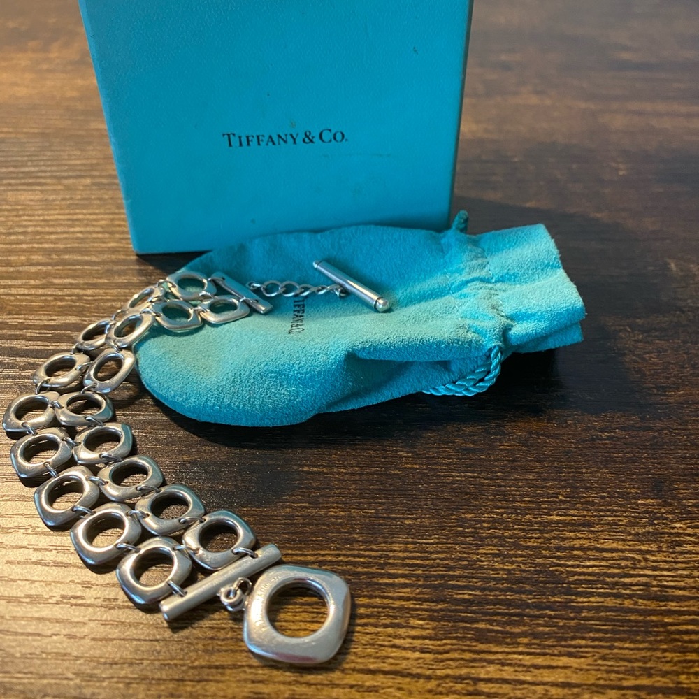 Tiffany and Co. Double Link Silver Toggle Braclet.